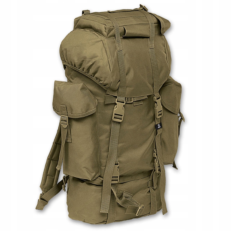 Turistický batoh Brandit 65 l, olivový, odolný materiál, komfortné nosenie